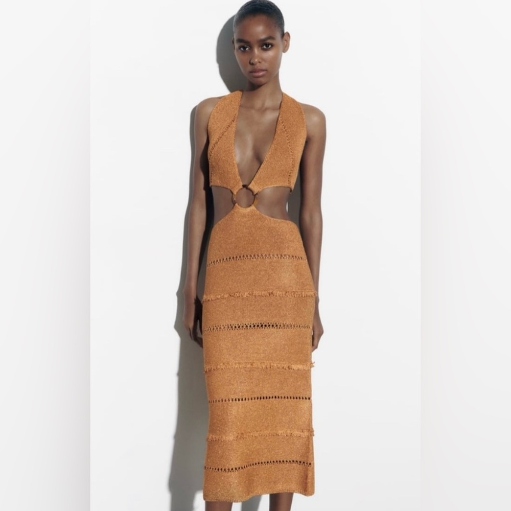 ZARA BUCKLED METALLIC THREAD KNIT DRESS SIZA LARGE